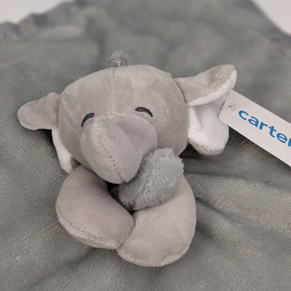 Baby Elephant Lovey Security Blanket Grey White Soft NWT Carters 15" Square - Picture 2 of 5